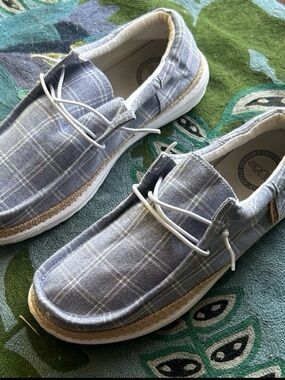Hey Dude Blue Gray Plaid Slip-On Loafers size Women’s 7.5